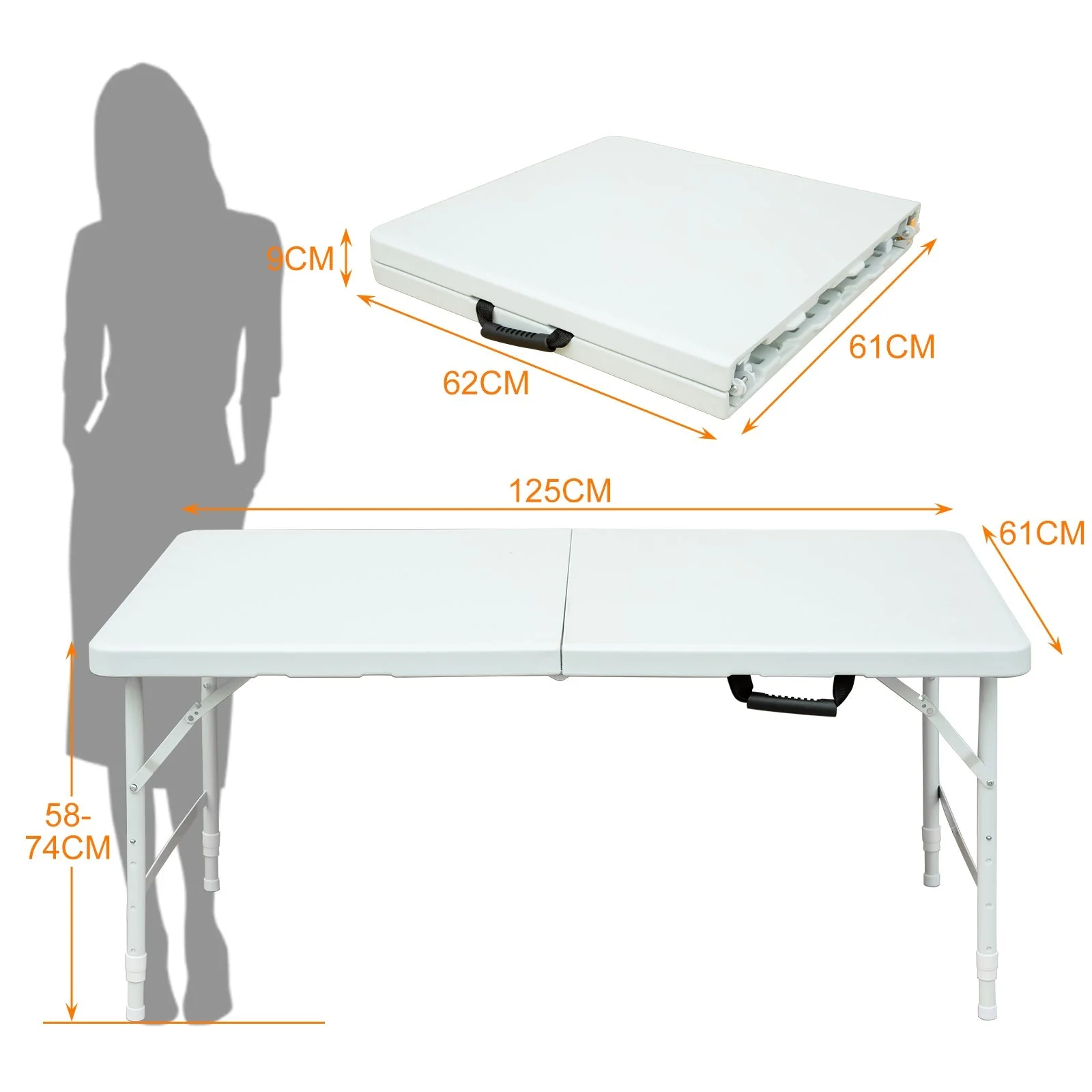 Folding Table 125cm Adjustable Height 135KG Capacity White - Image 8