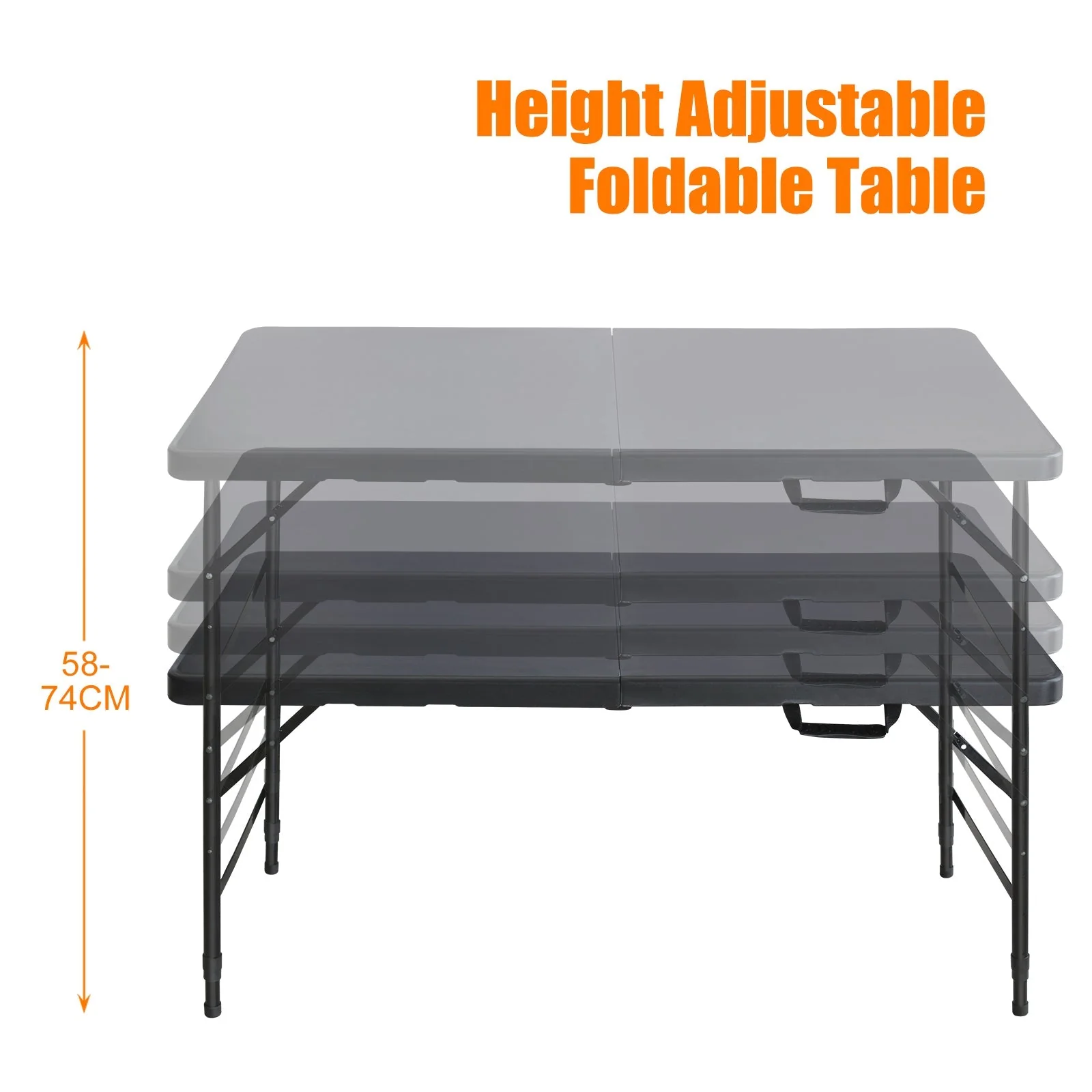 Folding Table 125cm, Portable Heavy Duty, Black - Image 6