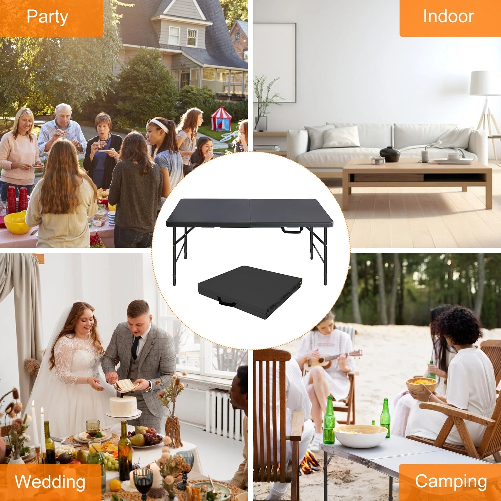 Folding Table 125cm, Portable Heavy Duty, Black - Image 9