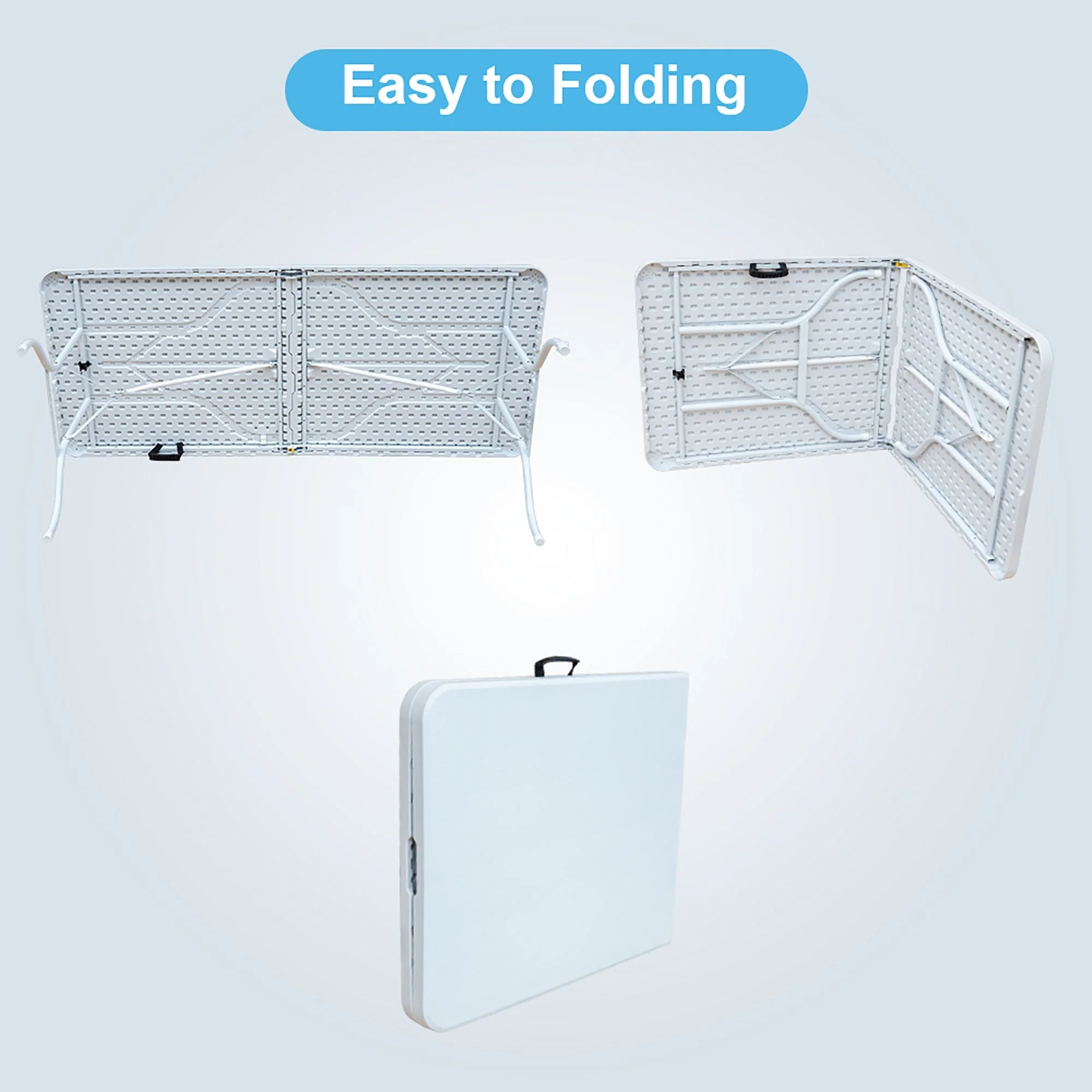 Folding Table 180cm, Portable Adjustable Rustproof, White - Image 5