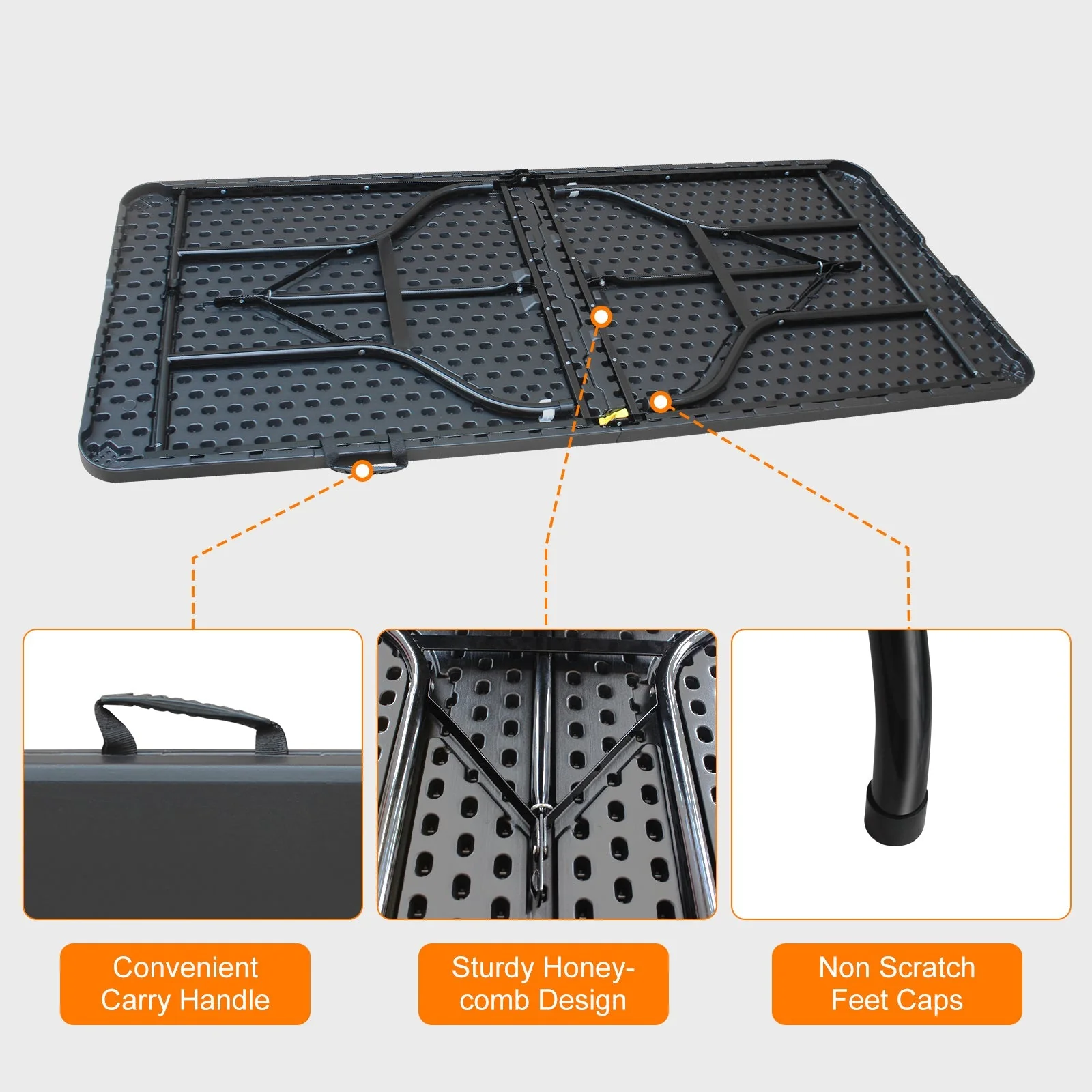 Folding Table 180cm, Portable Heavy Duty Multi-Functional, Black - Image 3