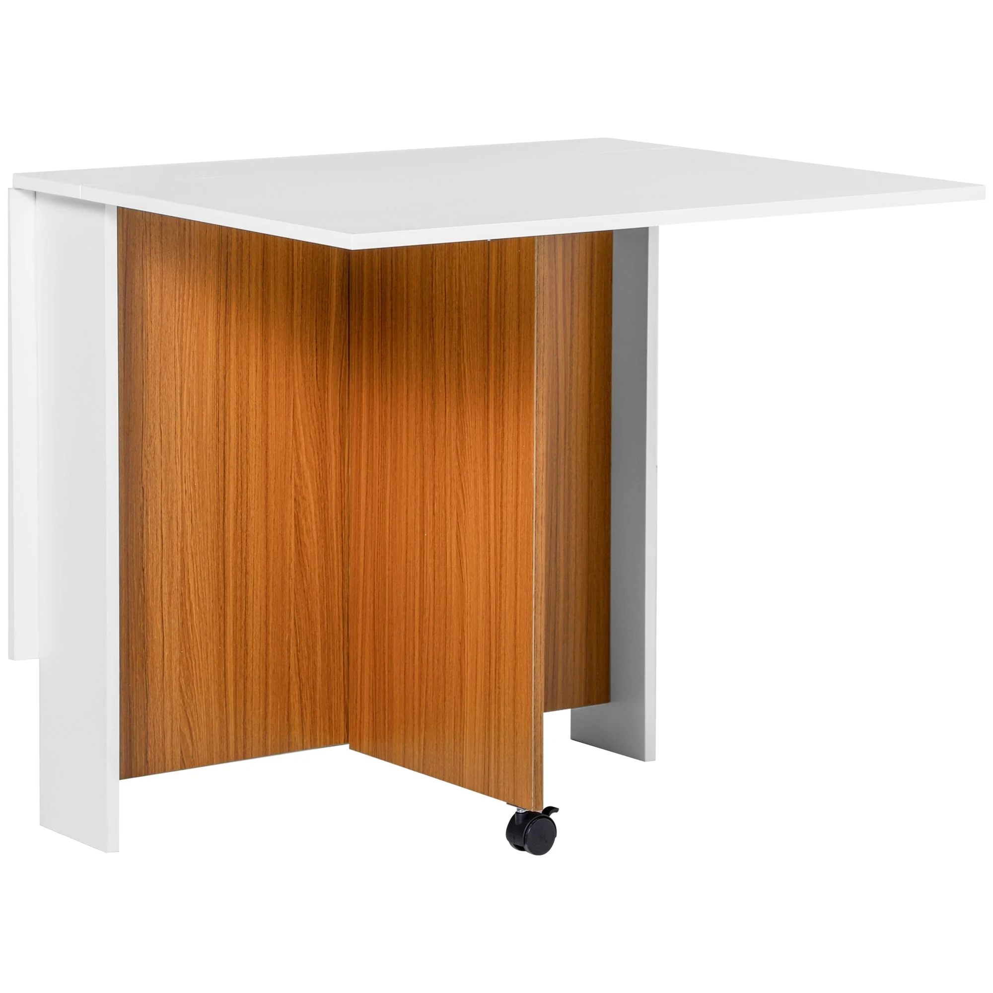 Folding table mobile dining table with folding worktop and castors in white - Image 2