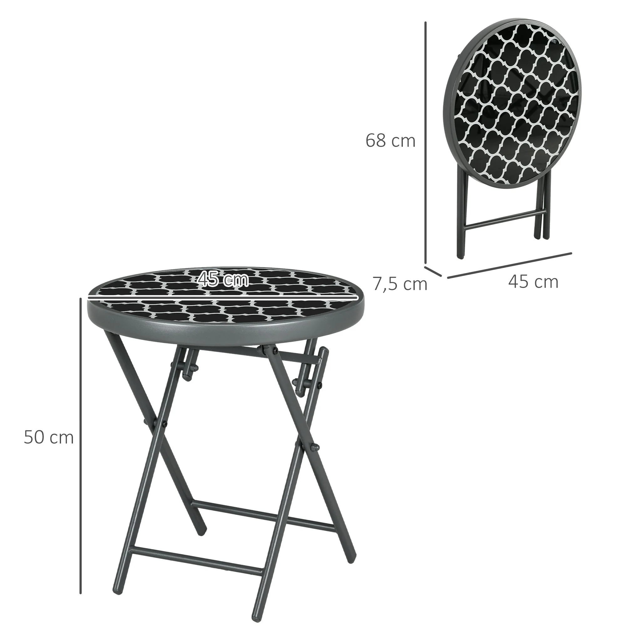 Folding Table Side Table Glass Top Black - Image 3