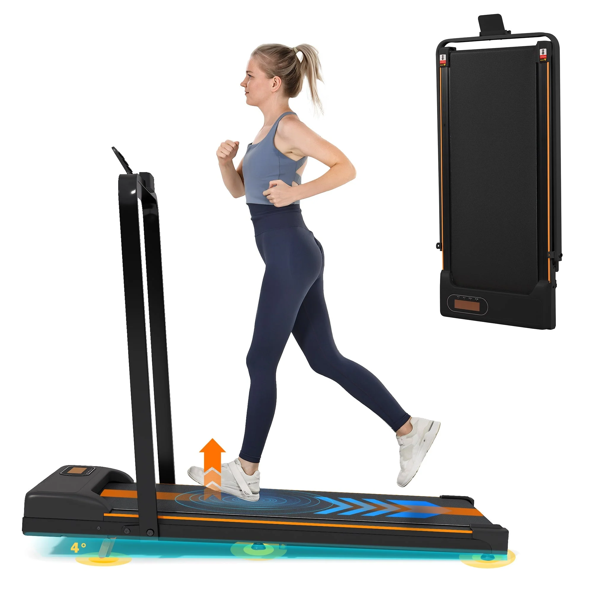 Folding Treadmill with Handrail & Adjustable Incline, 1-10 km/h Running Machine, Space Saving Low Noise Design, Black - Image 5
