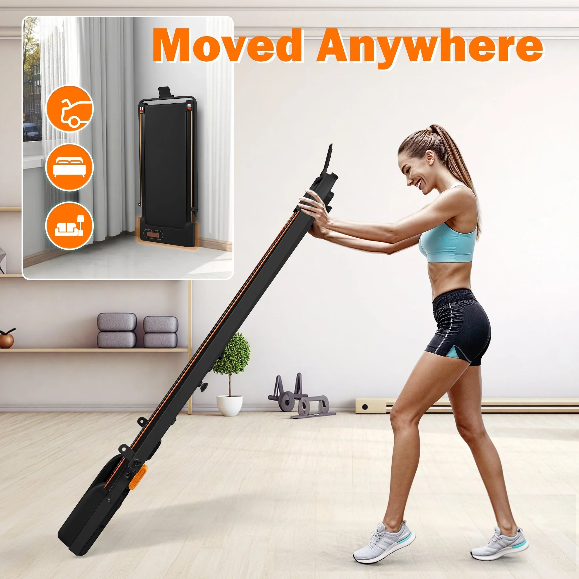 Folding Treadmill with Handrail & Adjustable Incline, 1-10 km/h Running Machine, Space Saving Low Noise Design, Black - Image 7