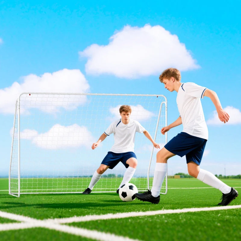 Football Goal for Games and Training, UV-Resistant and Robust with Ground Anchors, White - Image 2