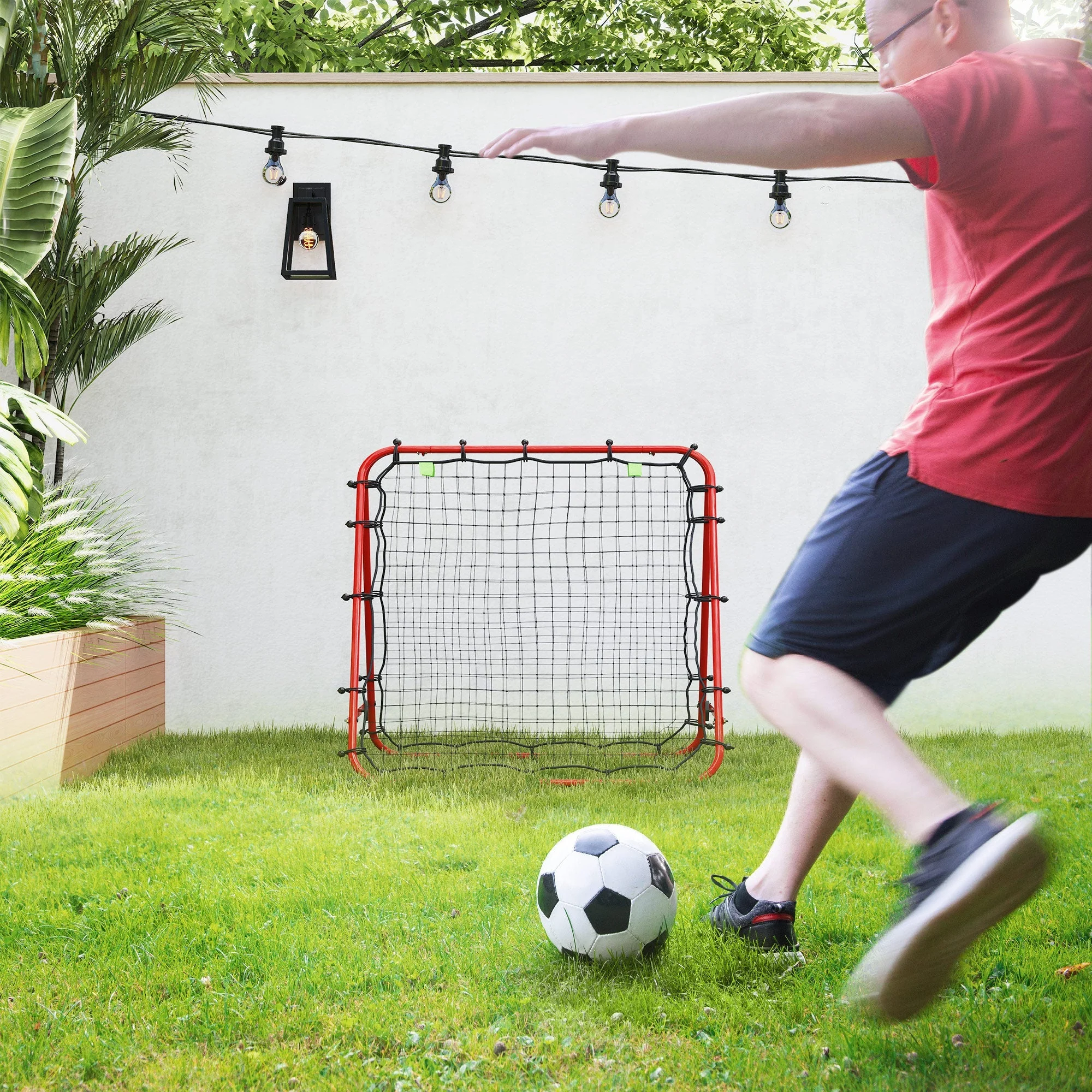 Football Rebounder Double-Sided Rebound Adjustable in 5 Levels for Training Steel Red