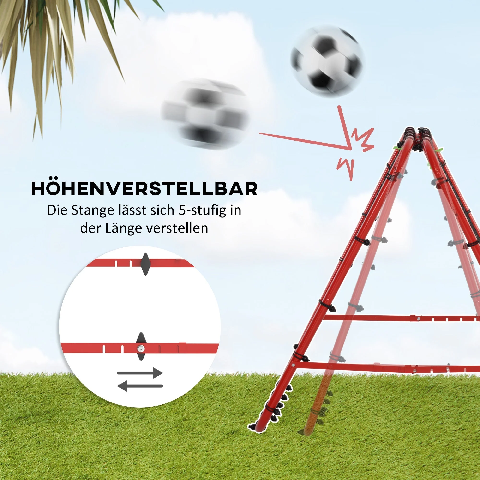 Football Rebounder Double-Sided Rebound Adjustable in 5 Levels for Training Steel Red - Image 4
