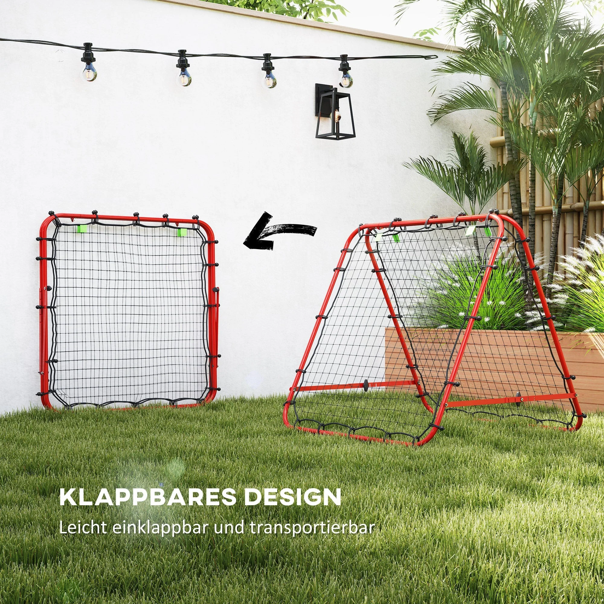 Football Rebounder Double-Sided Rebound Adjustable in 5 Levels for Training Steel Red - Image 5