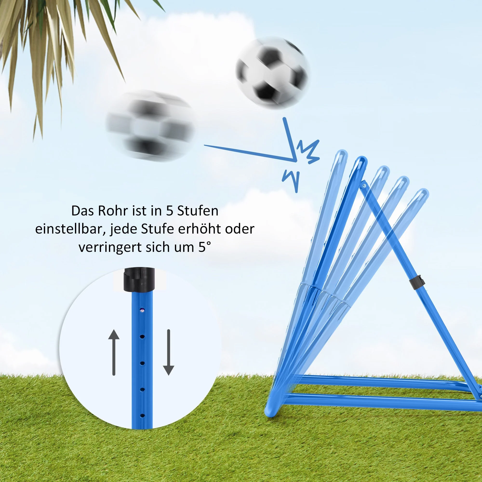 Football Rebounder, Foldable Adjustable Goal Kicker, Metal Blue - Image 6