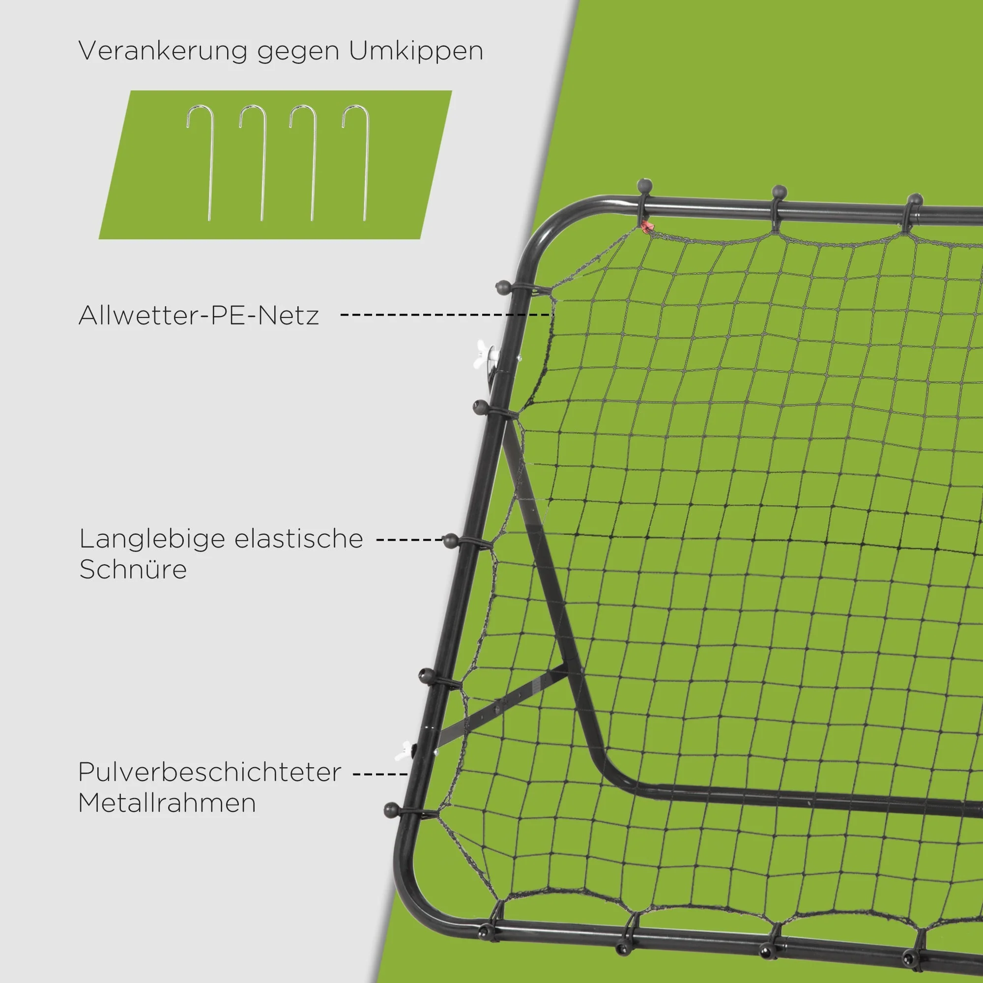 Football Rebounder Kickback Goal Rebound Wall 96x80x96 cm black metal and PE - Image 6