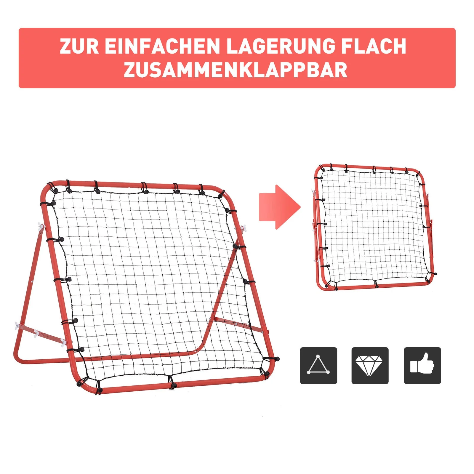 Football rebounder wall and net 96 x 80 x 96 cm adjustable angle red-black - Image 6