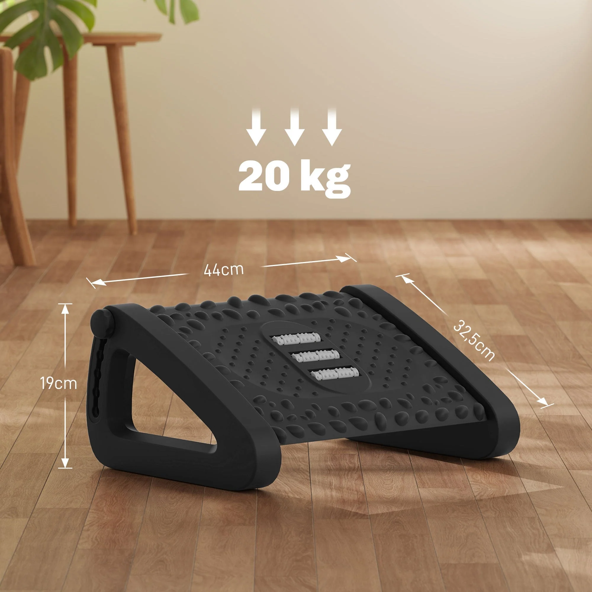 Footrest Desk 6 Levels Adjustable Massage Surface, Black - Image 4