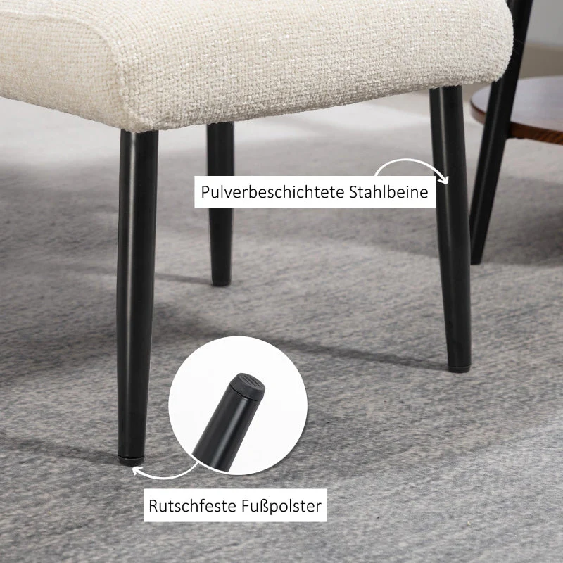 Footstool Chenille Cushion Steel Legs - Cream White - Image 4