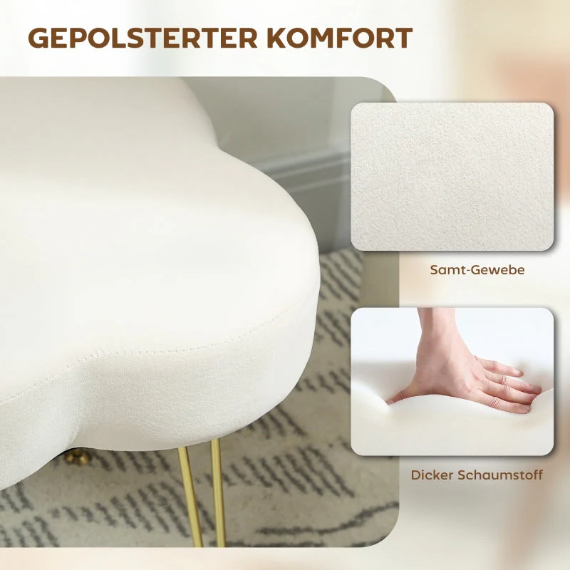 Footstool, Cloverleaf Shape, Fabric, Cream White - Image 5