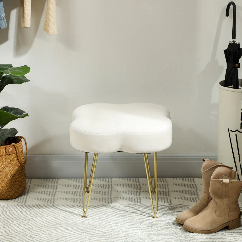 Footstool, Cloverleaf Shape, Fabric, Cream White - Image 7