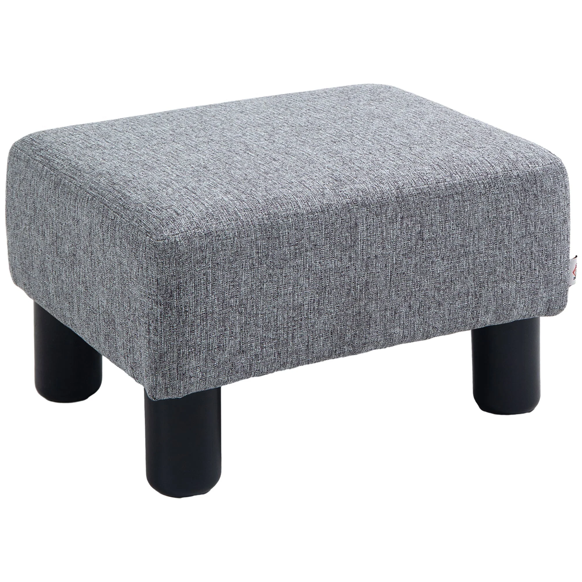 Footstool Rectangular Ottoman Upholstered Linen 150kg Capacity, Grey - Image 2
