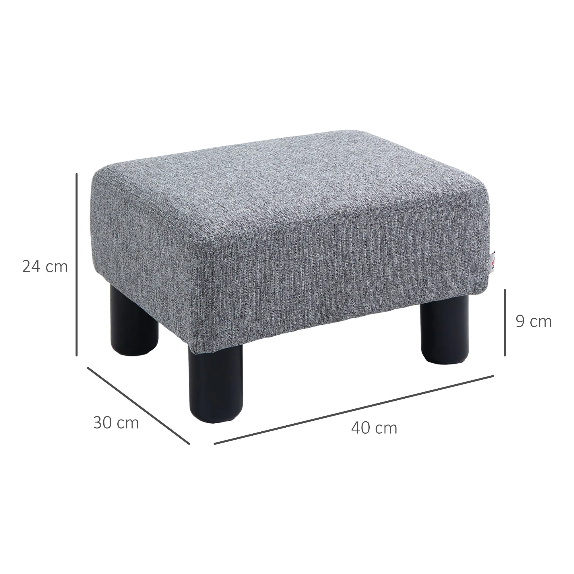 Footstool Rectangular Ottoman Upholstered Linen 150kg Capacity, Grey - Image 3