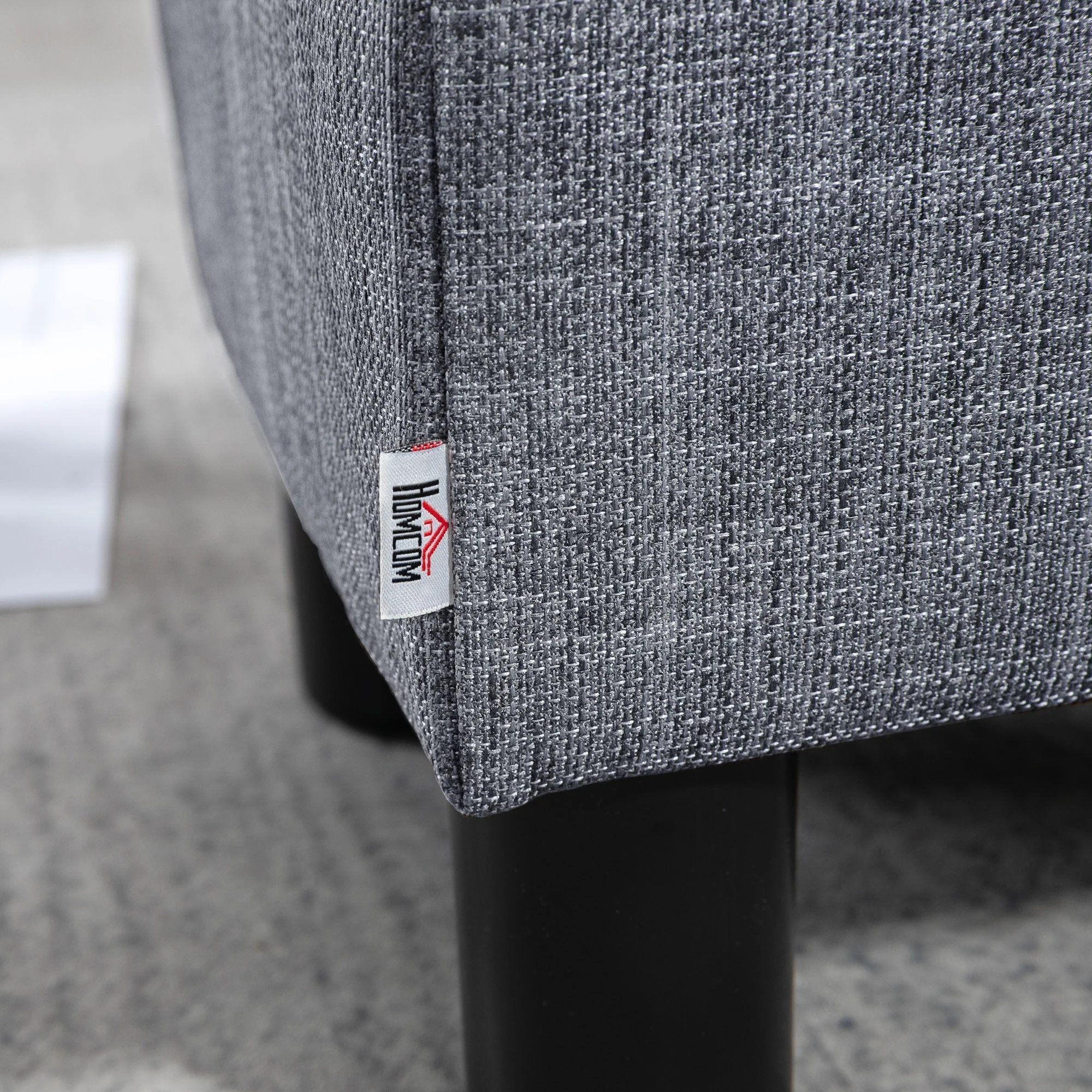 Footstool Rectangular Ottoman Upholstered Linen 150kg Capacity, Grey - Image 7
