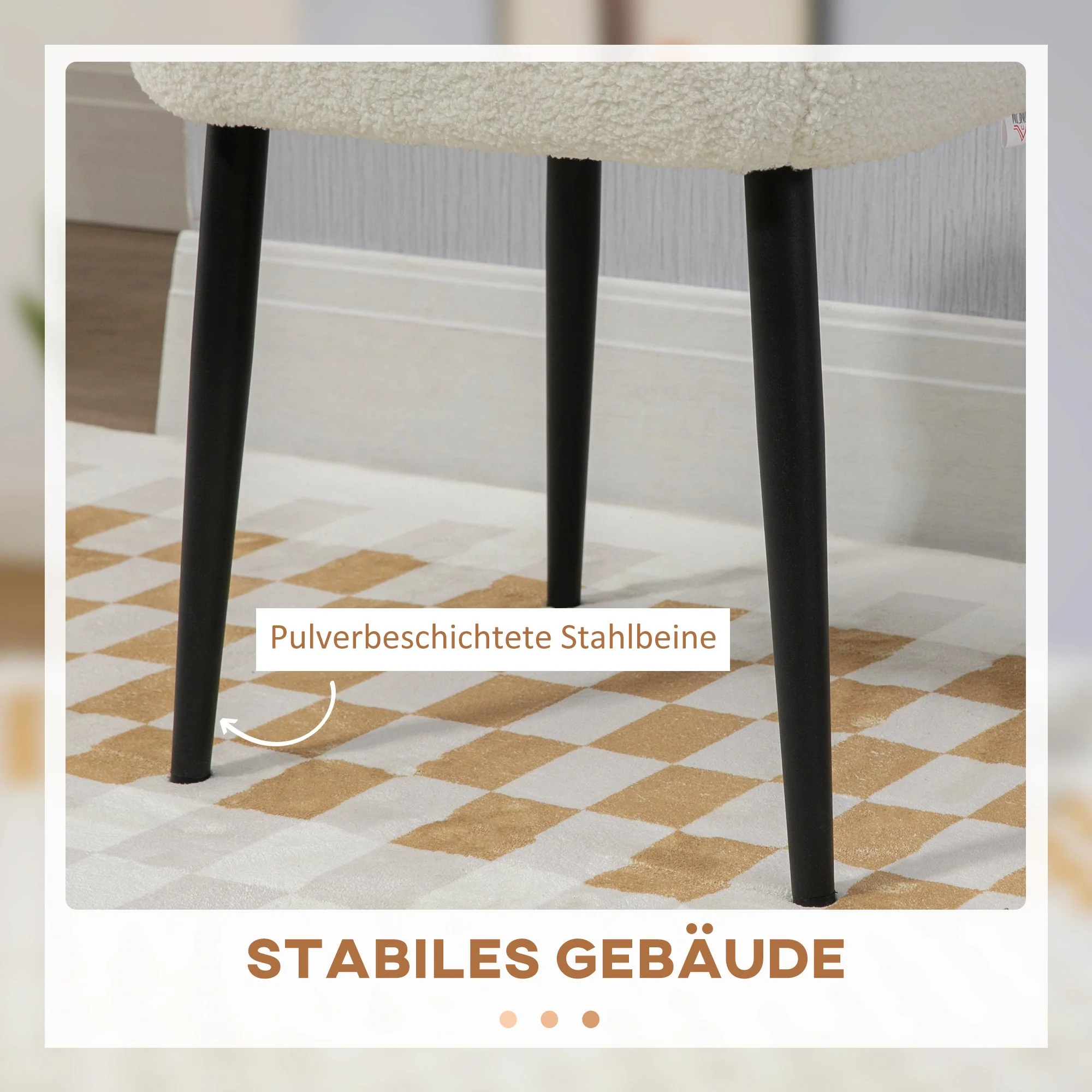 Footstool Square Dressing Stool, Steel Legs, Cashmere Look Cream - Image 6