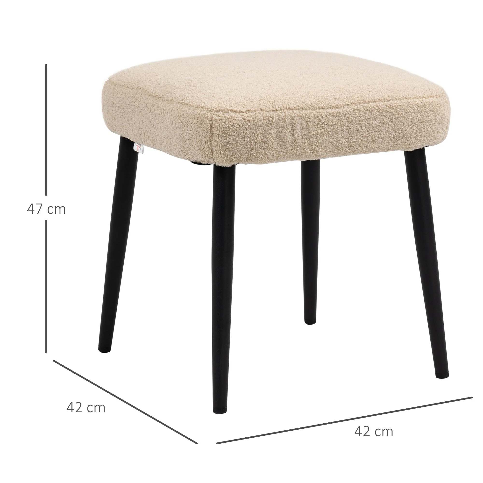 Footstool Square Stool Dressing Stool Steel Legs Cashmere Look Beige - Image 3