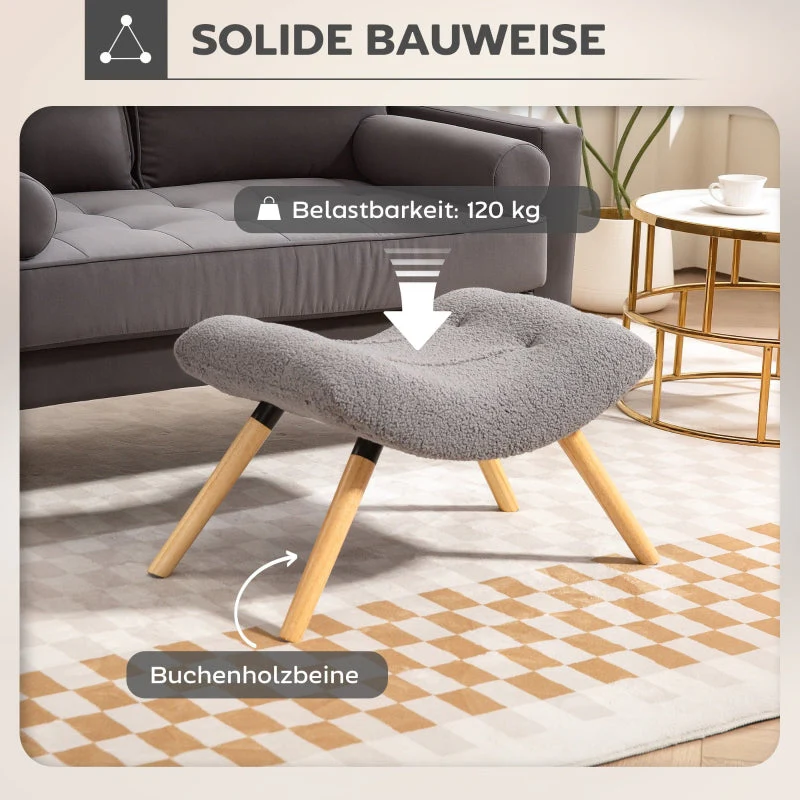 Footstool, Upholstered Stool, 120 kg Load Capacity, Light Grey - Image 6