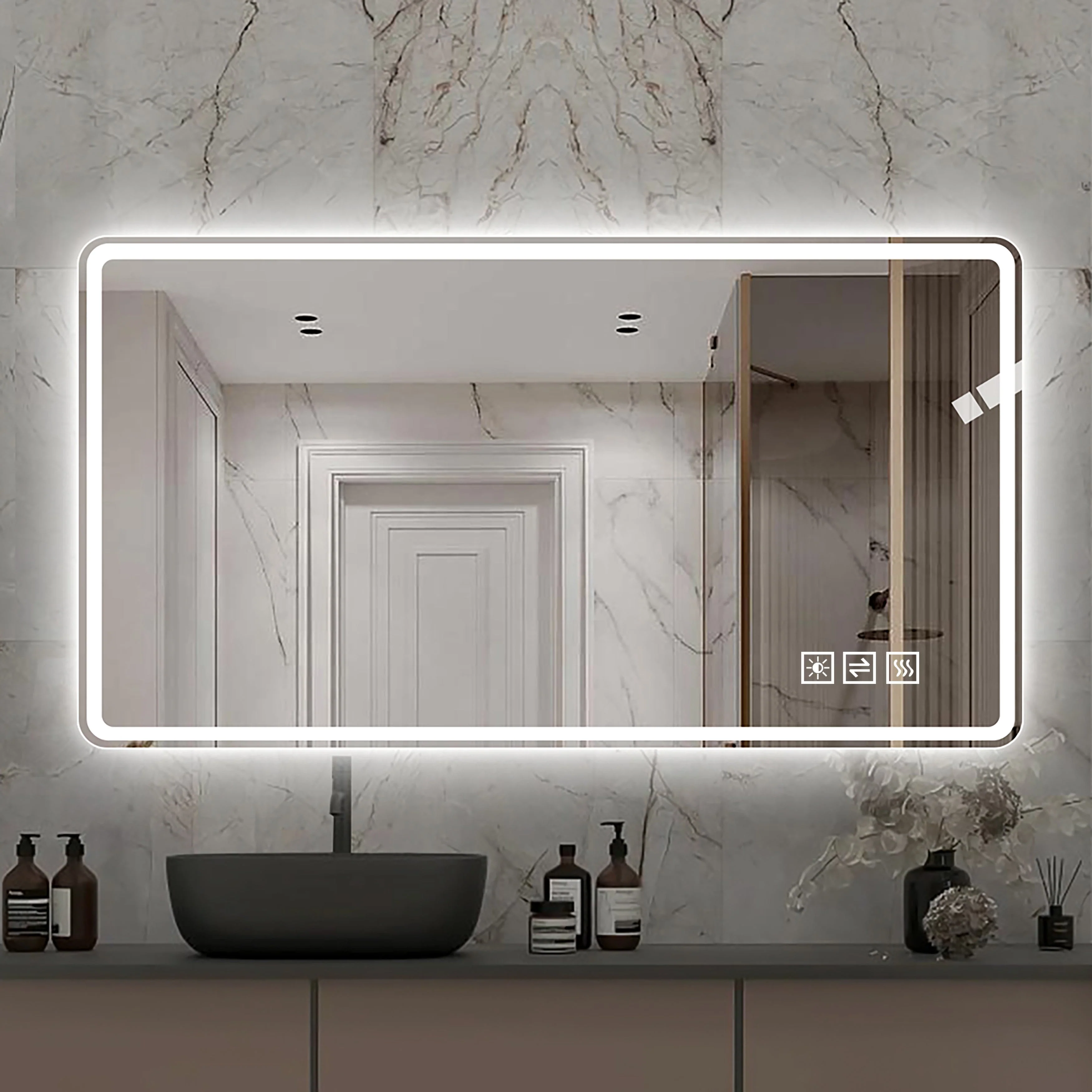 Frameless LED Bathroom Mirror 60*100cm, Anti-Fog, Dimmable, Shatterproof Tempered Glass