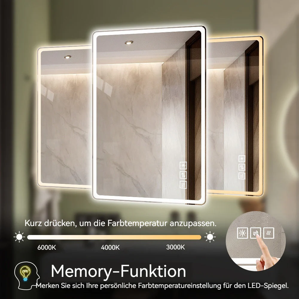 Frameless LED Bathroom Mirror 60*100cm, Anti-Fog, Dimmable, Shatterproof Tempered Glass - Image 7