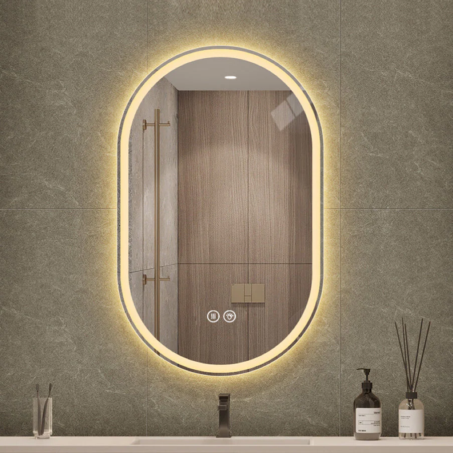 Frameless Oval Smart Mirror, 60x100cm Anti-Fog Touch Screen Bathroom, Glass - Image 3