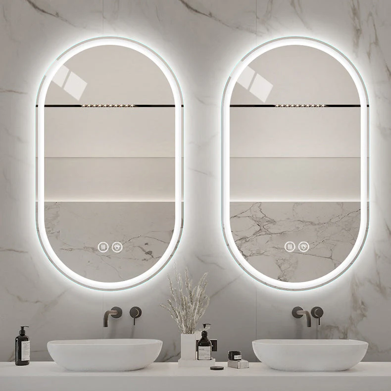 Frameless Oval Smart Mirror, 60x100cm Anti-Fog Touch Screen Bathroom, Glass - Image 4