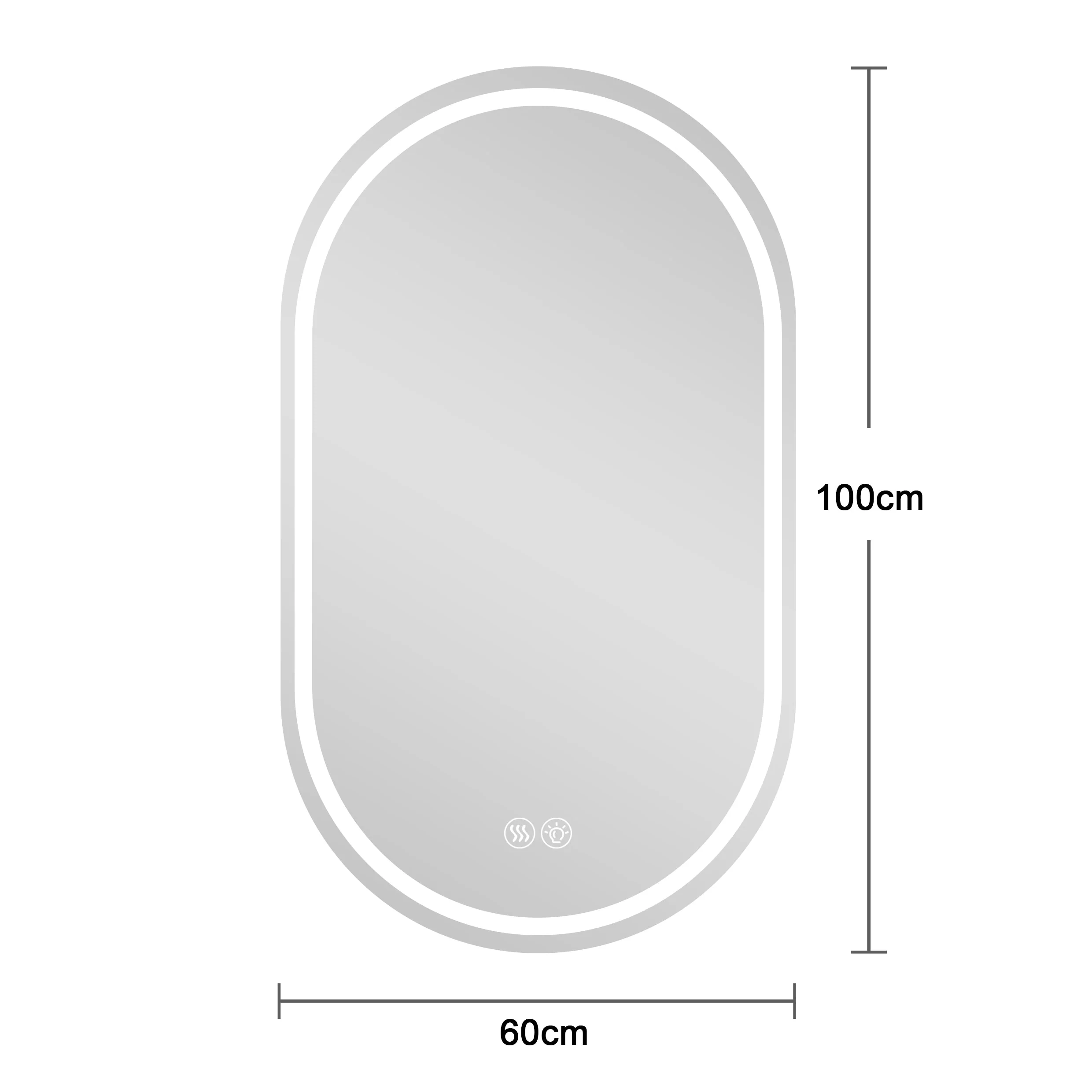 Frameless Oval Smart Mirror, 60x100cm Anti-Fog Touch Screen Bathroom, Glass - Image 8