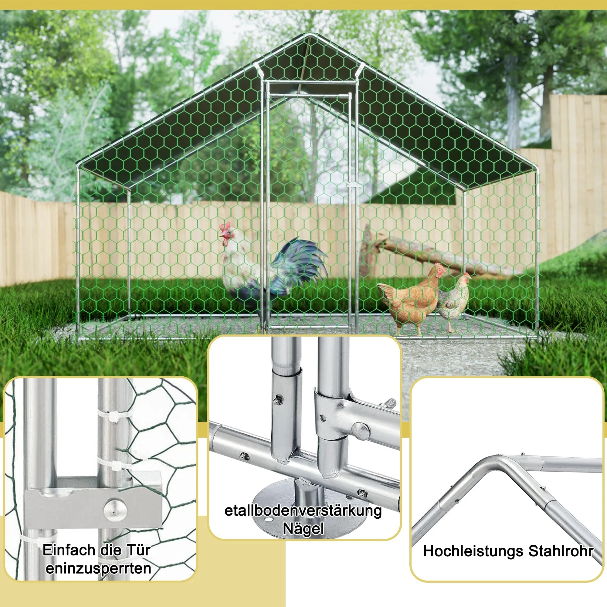 Free-Range Chicken Coop 3x2x2m, Safety Lock, Waterproof PE Cloth, Metal - Image 3