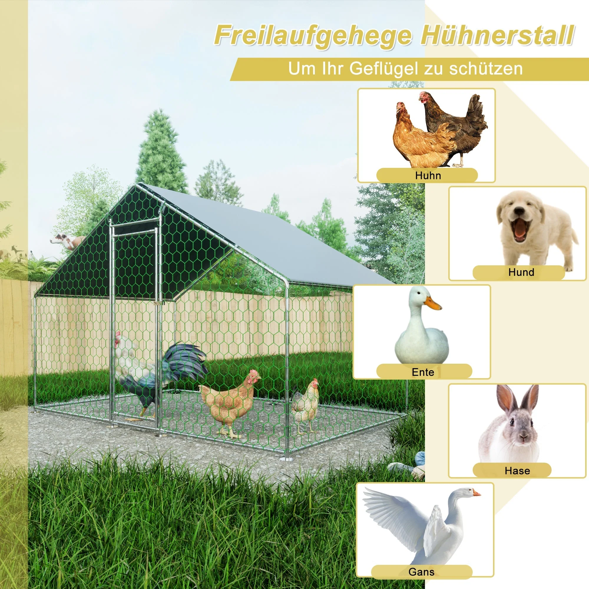 Free-Range Chicken Coop 3x2x2m, Safety Lock, Waterproof PE Cloth, Metal - Image 6