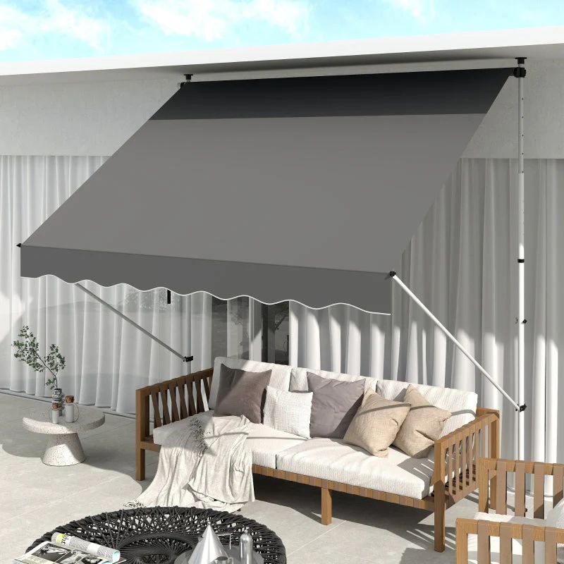 Freestanding Awning, 300 x 150cm, Hand Crank, Windproof, Aluminum, Gray - Image 2