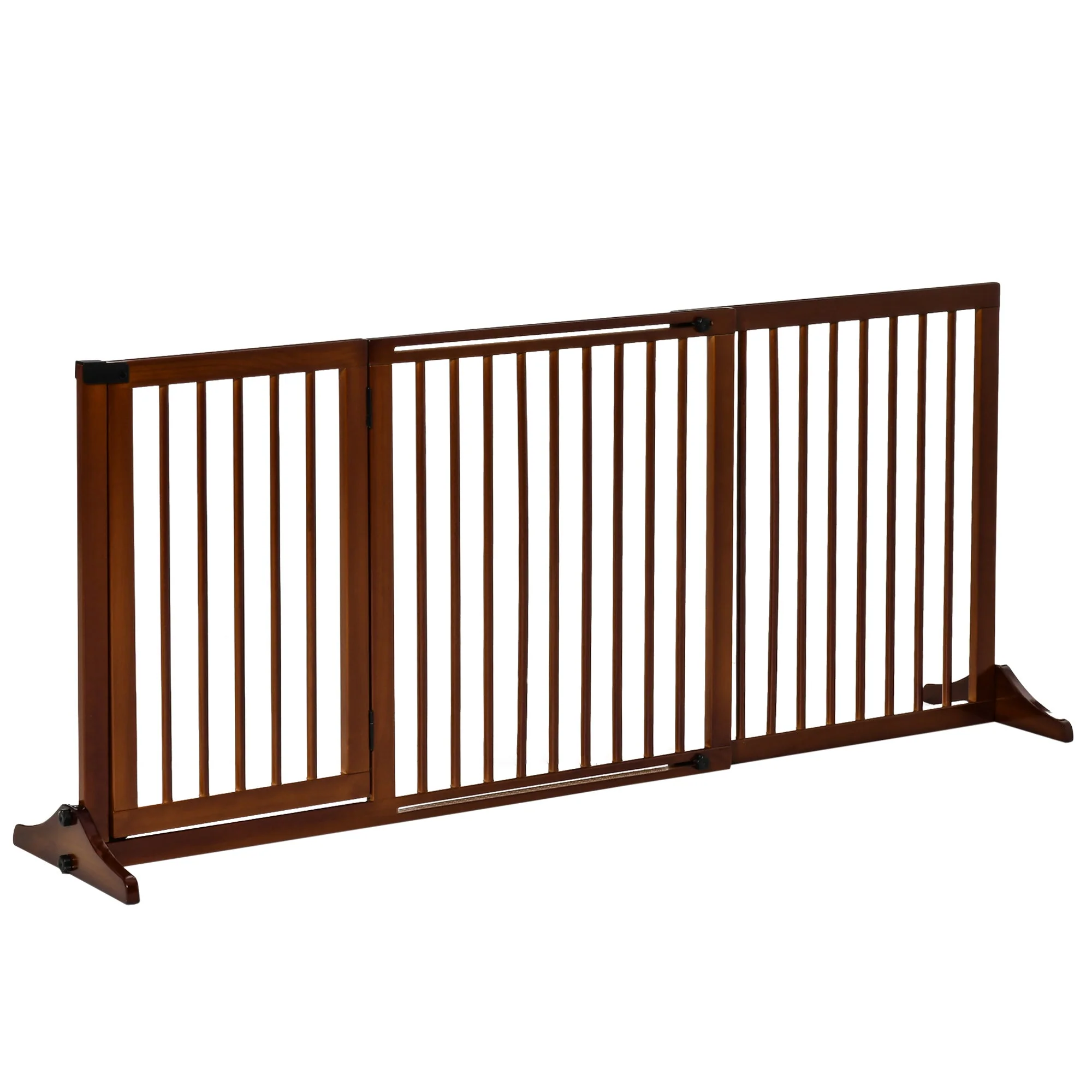 Freestanding Dog Gate with Door, Safety, Wooden, Brown - Image 2