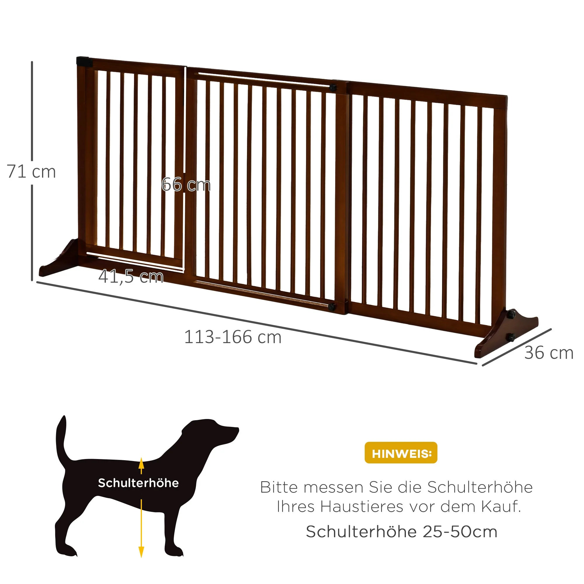 Freestanding Dog Gate with Door, Safety, Wooden, Brown - Image 3