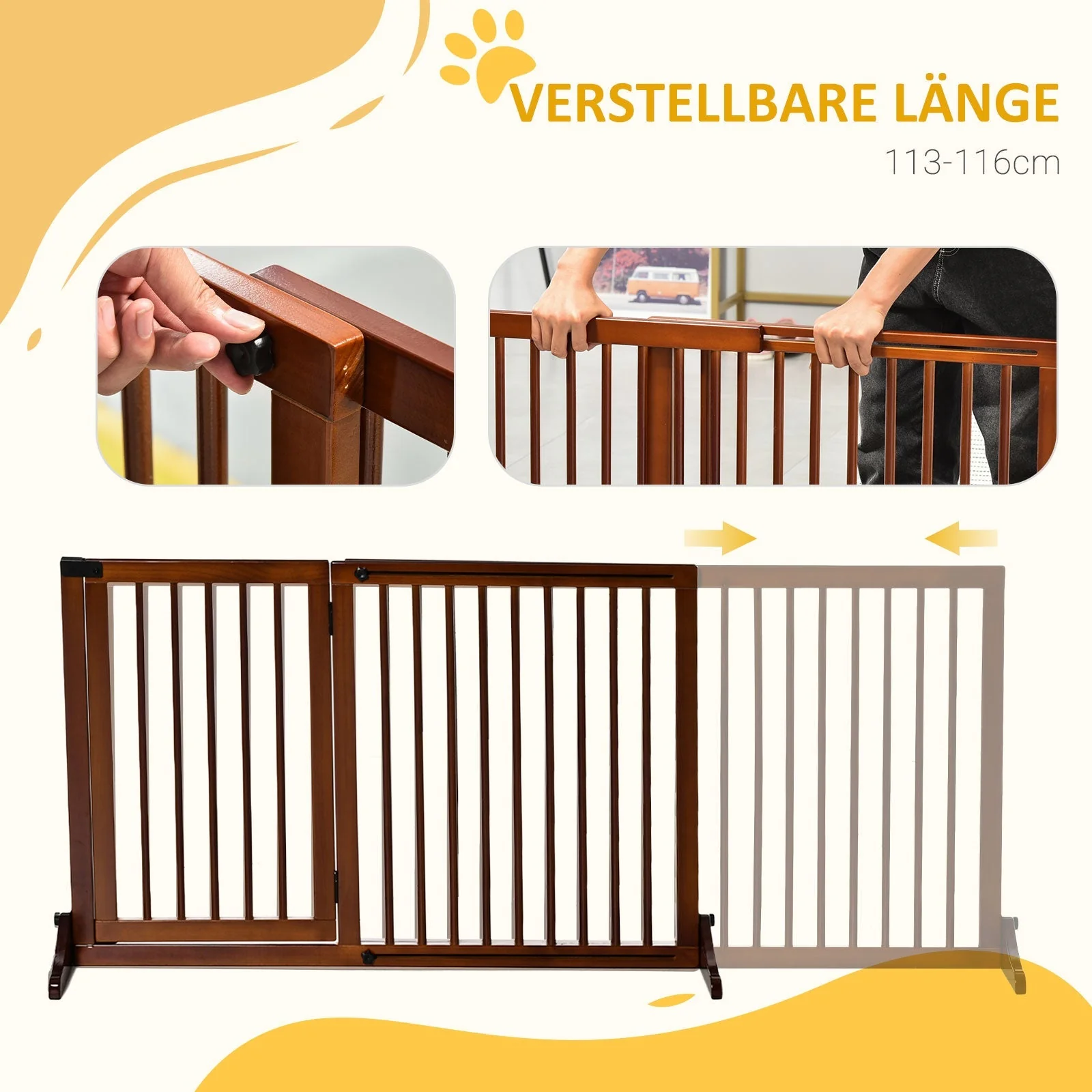 Freestanding Dog Gate with Door, Safety, Wooden, Brown - Image 4