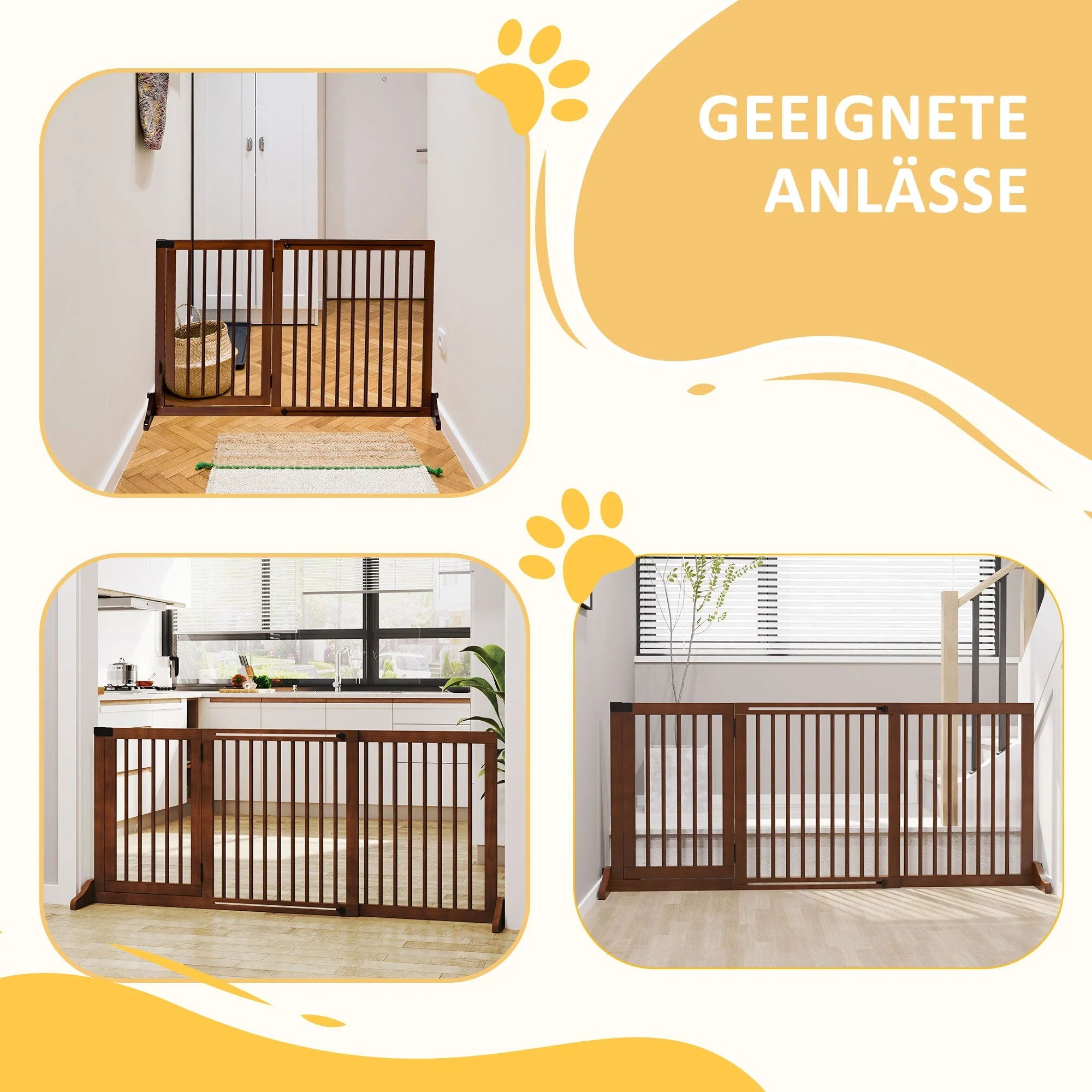 Freestanding Dog Gate with Door, Safety, Wooden, Brown - Image 5