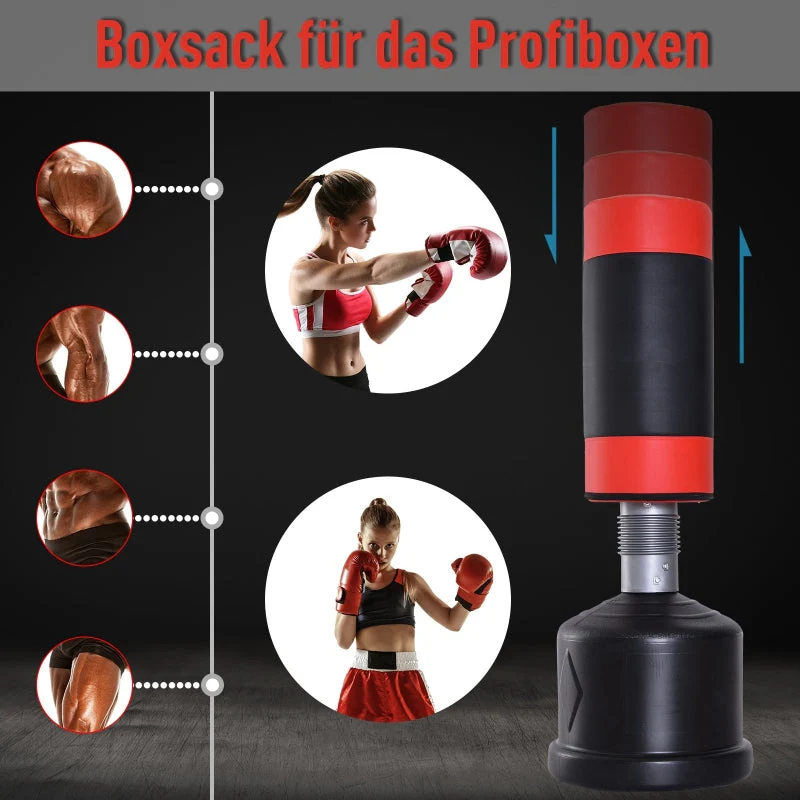 Freestanding Punching Bag, Height-Adjustable Spring Mechanism, Red - Image 4