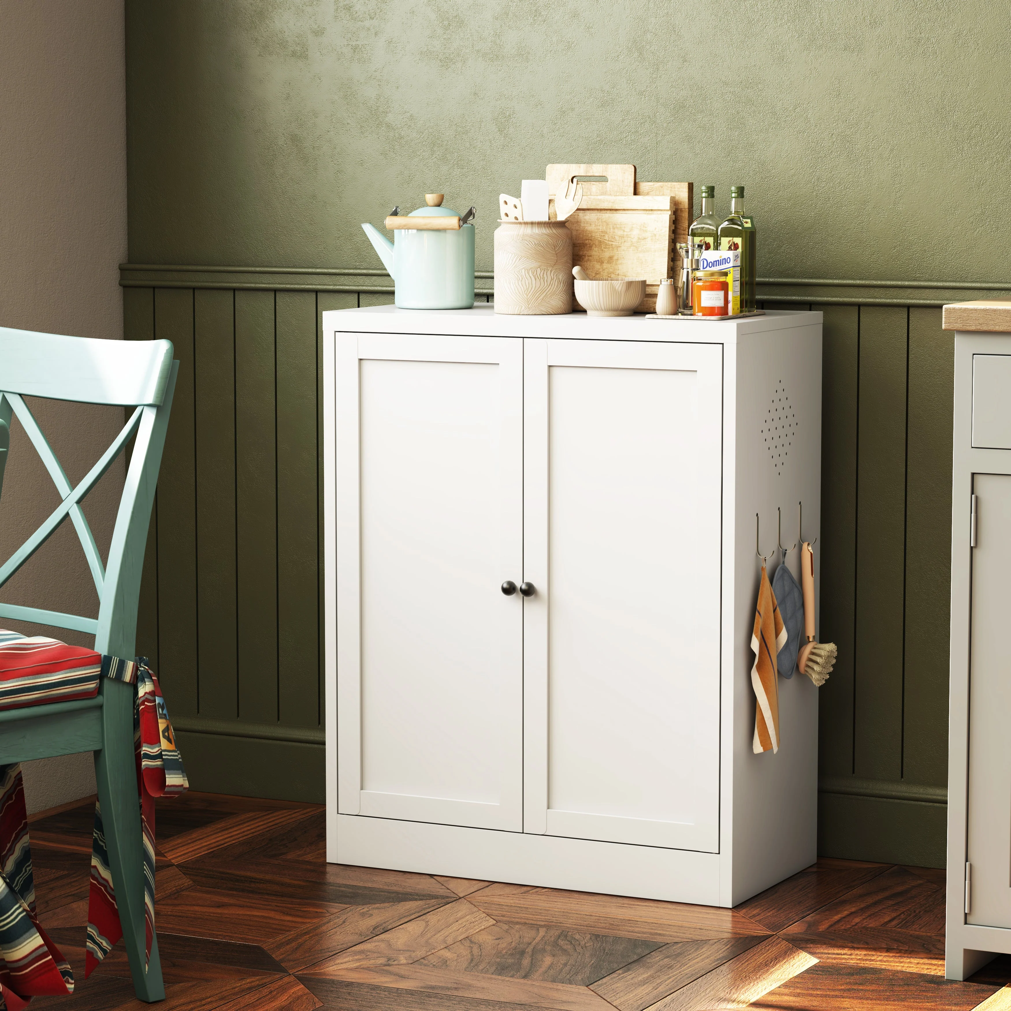 Freestanding Storage Shelf 88cm High, Height-Adjustable Shelves, Metal White