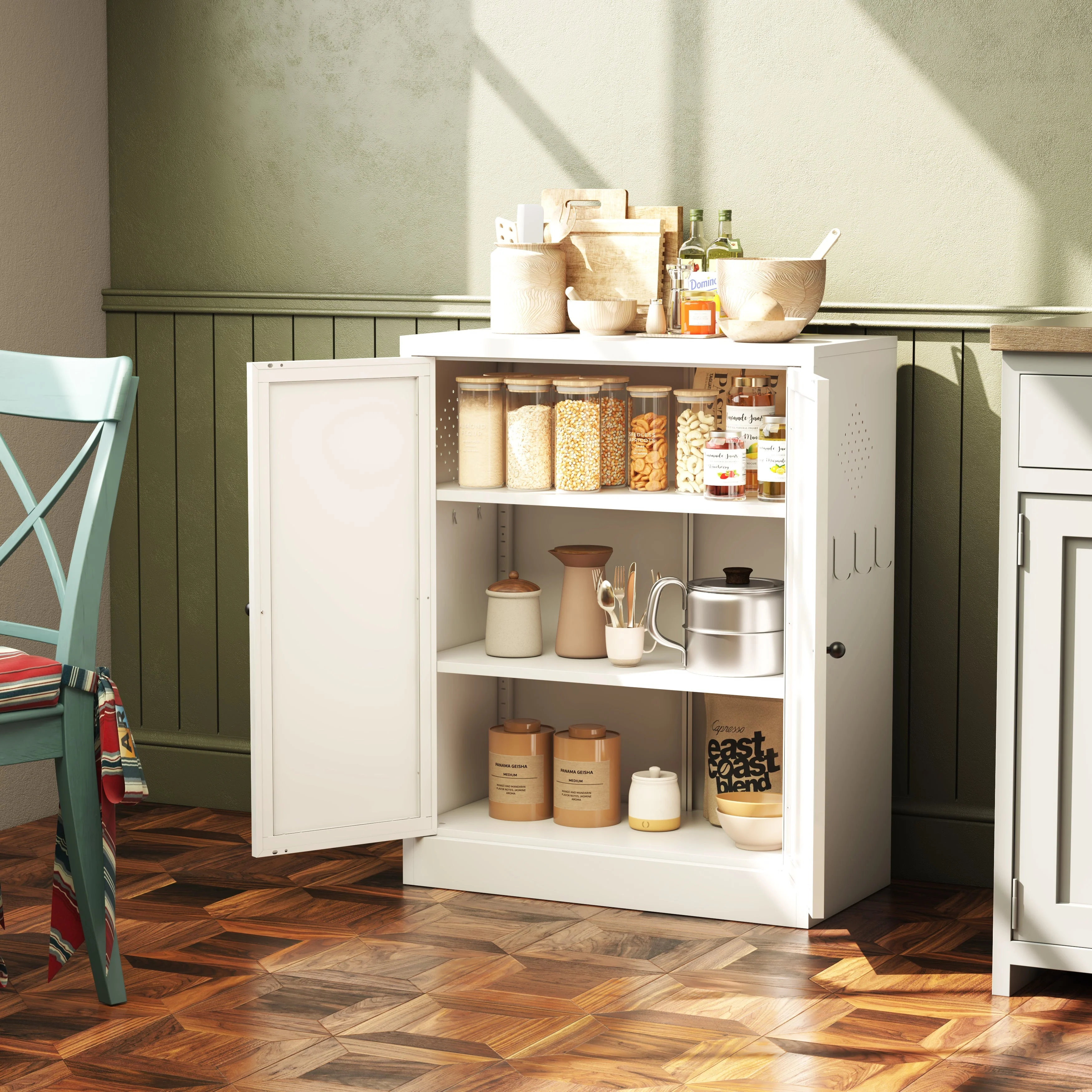 Freestanding Storage Shelf 88cm High, Height-Adjustable Shelves, Metal White - Image 3