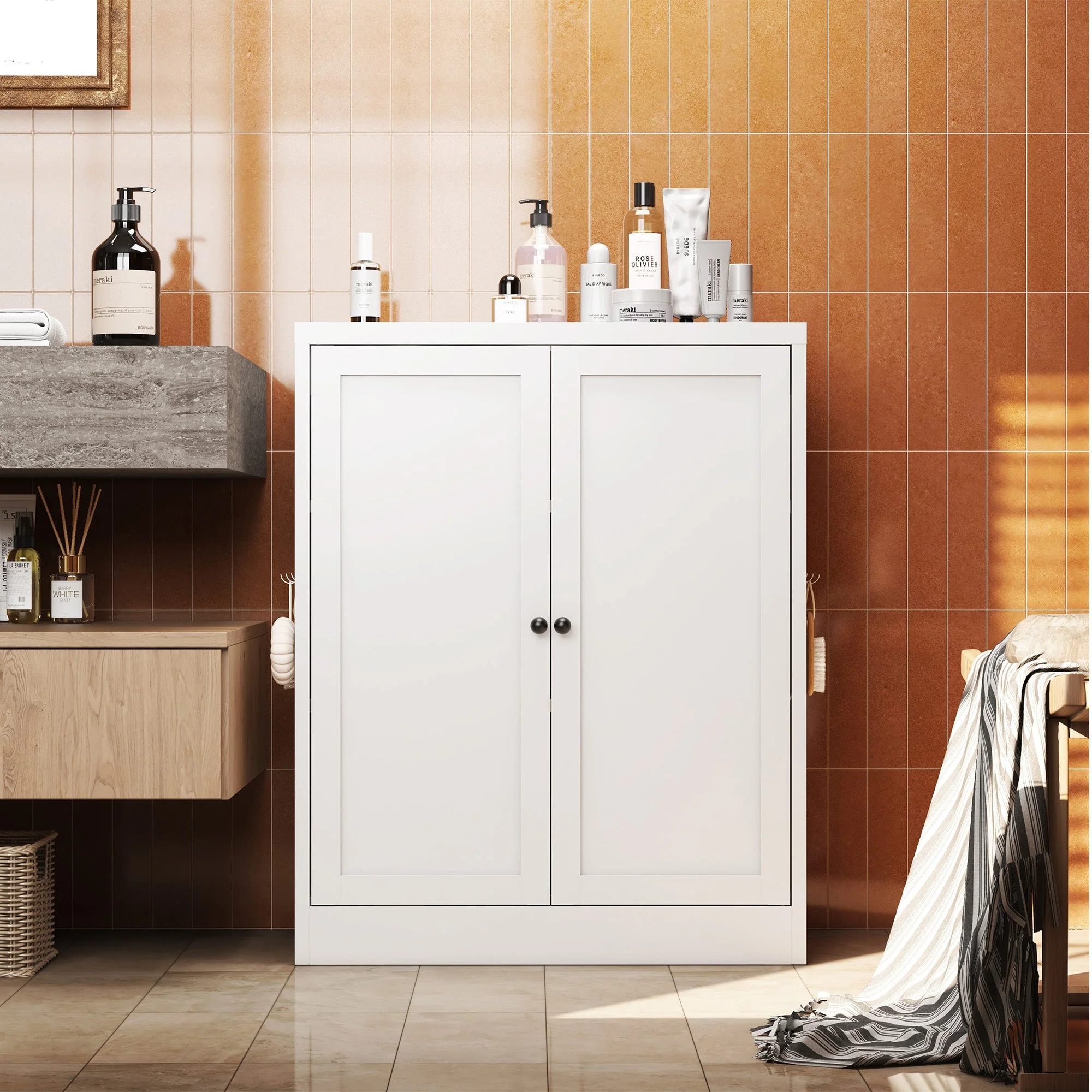 Freestanding Storage Shelf 88cm High, Height-Adjustable Shelves, Metal White - Image 4