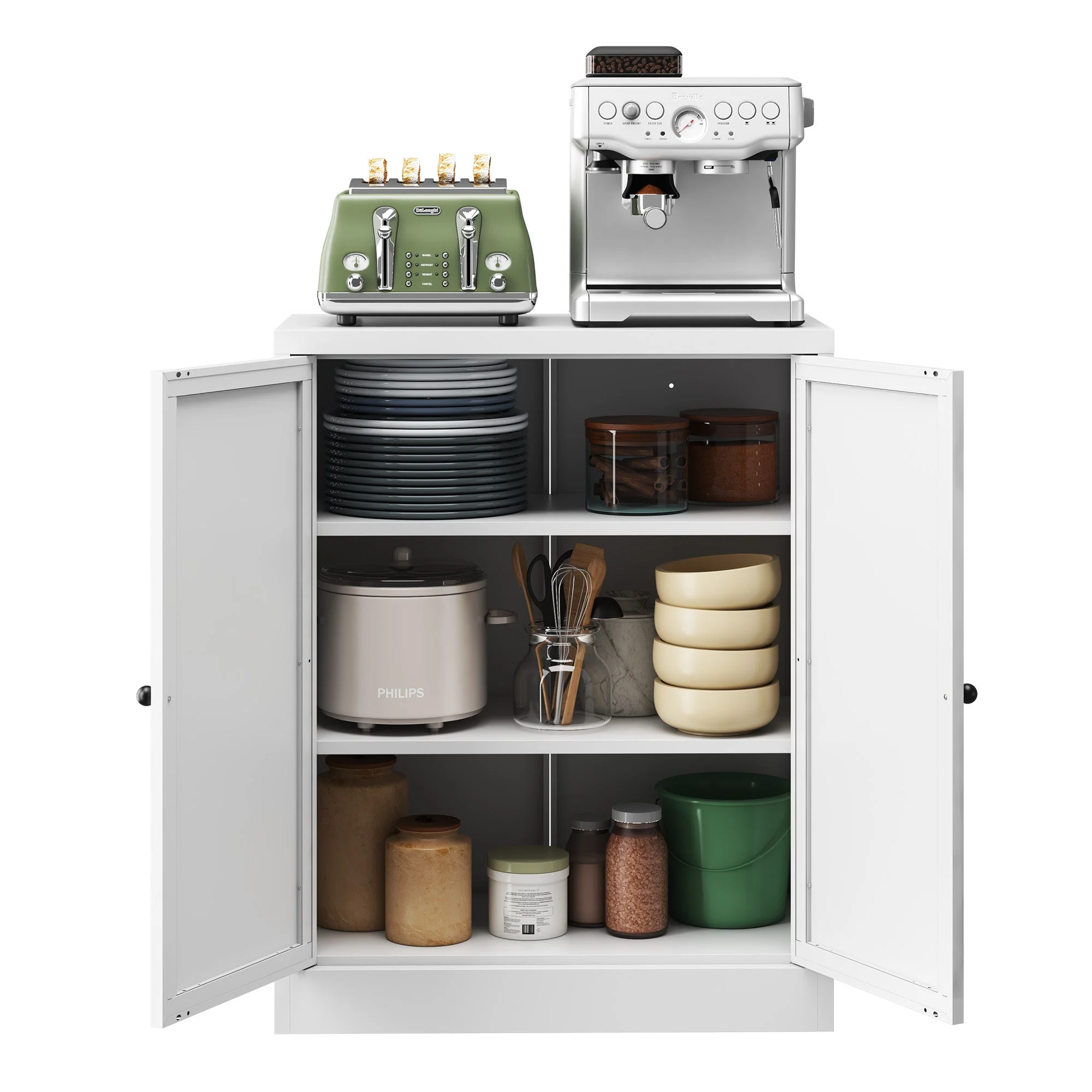 Freestanding Storage Shelf 88cm High, Height-Adjustable Shelves, Metal White - Image 7