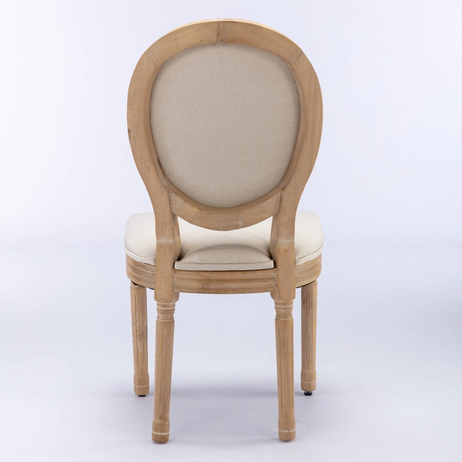 French Style Dining Chair Set of 2 Solid Wood Antique Finish Linen Back - Beige - Image 6