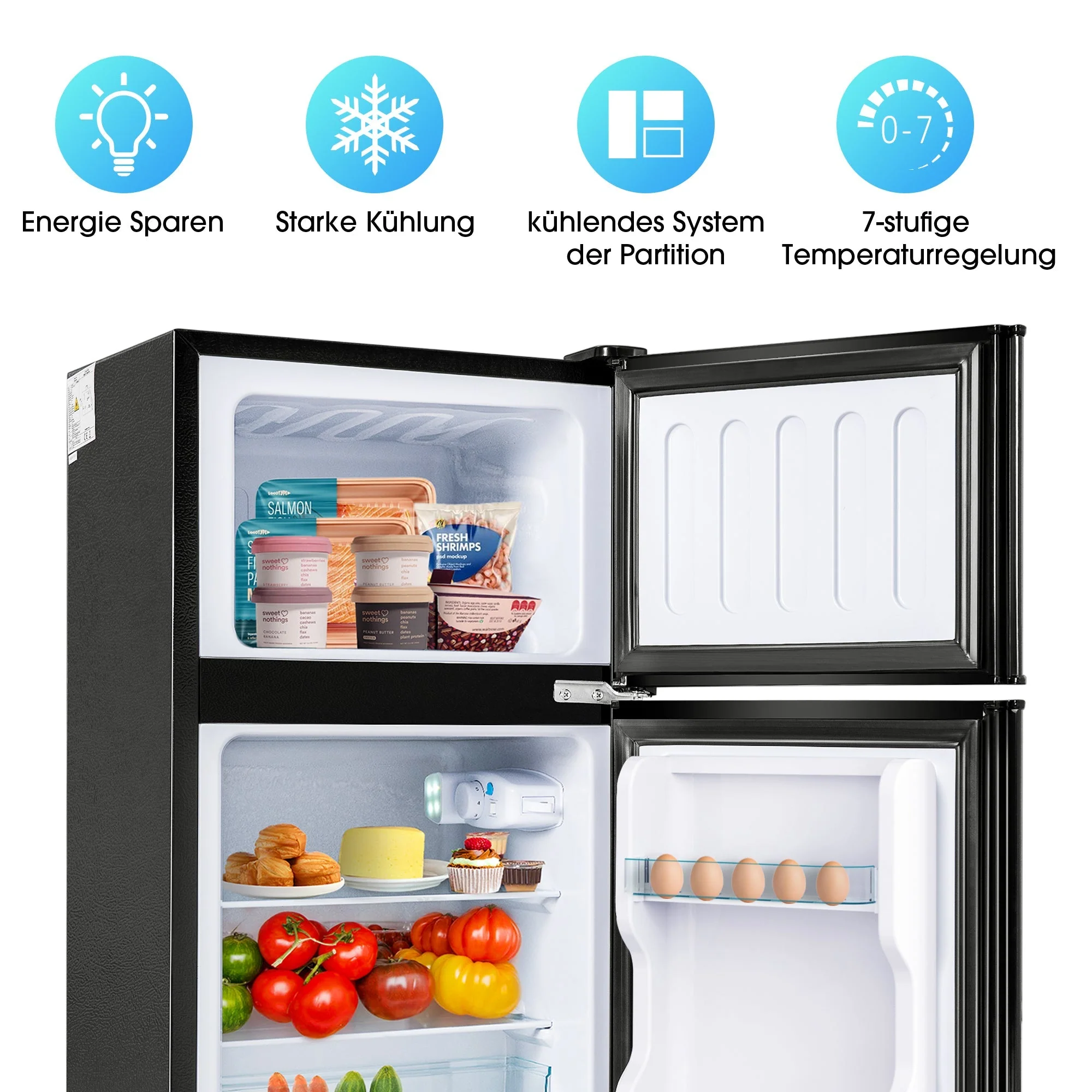 Fridge-freezer Double Door 60L Total Capacity, 86.8cm High, Premium Black - Image 7