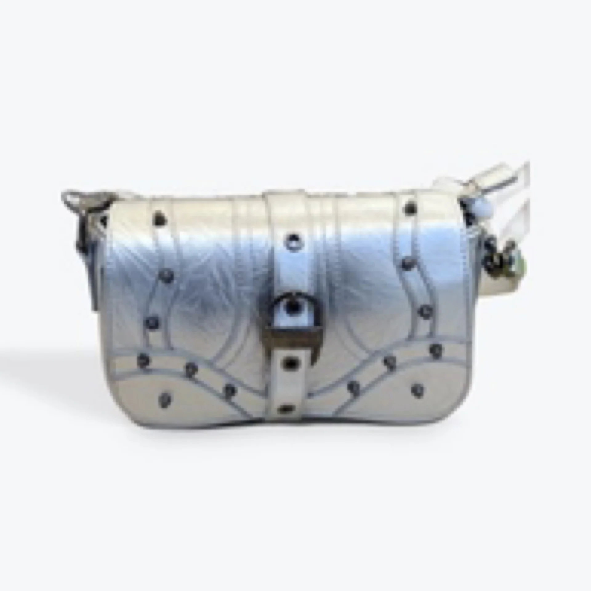 Full Flap Stud Shoulder Bag - Silver