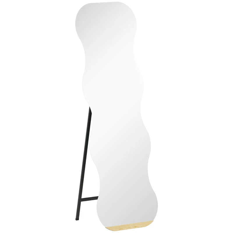 Full-Length Frameless Wave Mirror with Wooden Base, Black - Image 2
