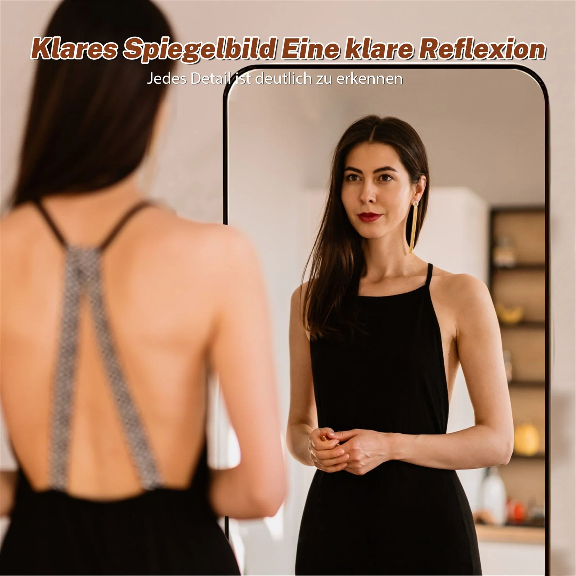 Full-length Mirror 45x155 cm, Shatterproof Freestanding/Wall-Mountable, Black - Image 4