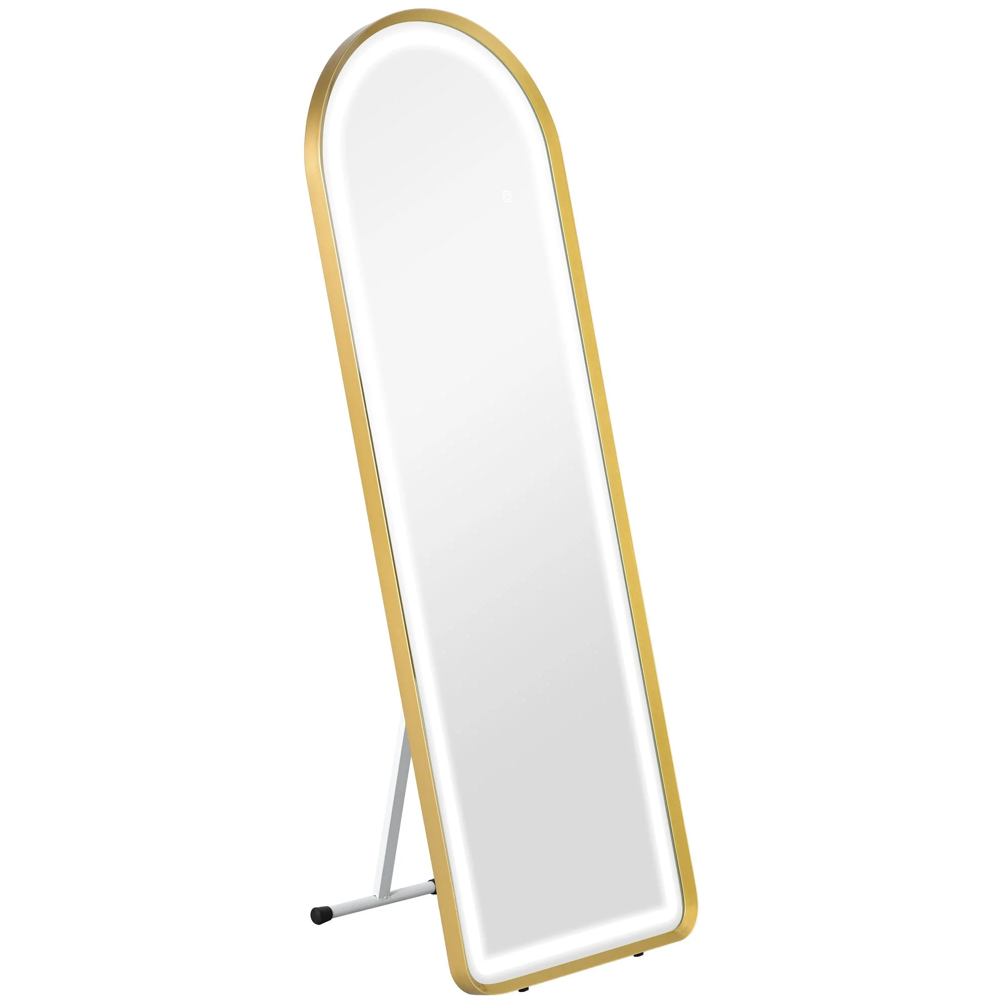 Full-Length Mirror, Dimmable LED, Wall & Standing, Touch Switch, Gold