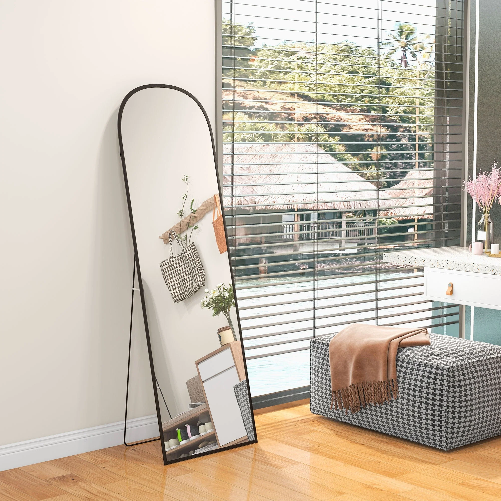 Full Length Mirror, Standing, Aluminum Alloy Frame, Black - Image 2